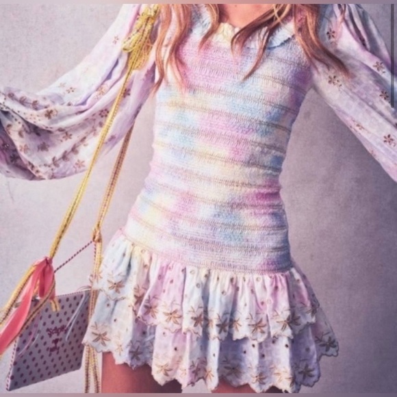 LOVESHACKFANCY Celia Dress Ombré Multicolor sz M - Picture 1 of 8